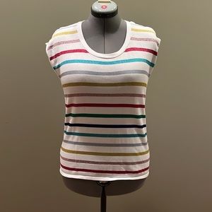 Talbots capped sleeve top. Stripes have sparkle to them
